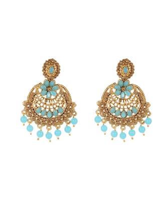 Turquoise gold plated Yellow Gold Alloy   Pair Earring   Maagtika 4