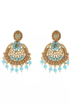 Turquoise gold plated Yellow Gold Alloy   Pair Earring   Maagtika