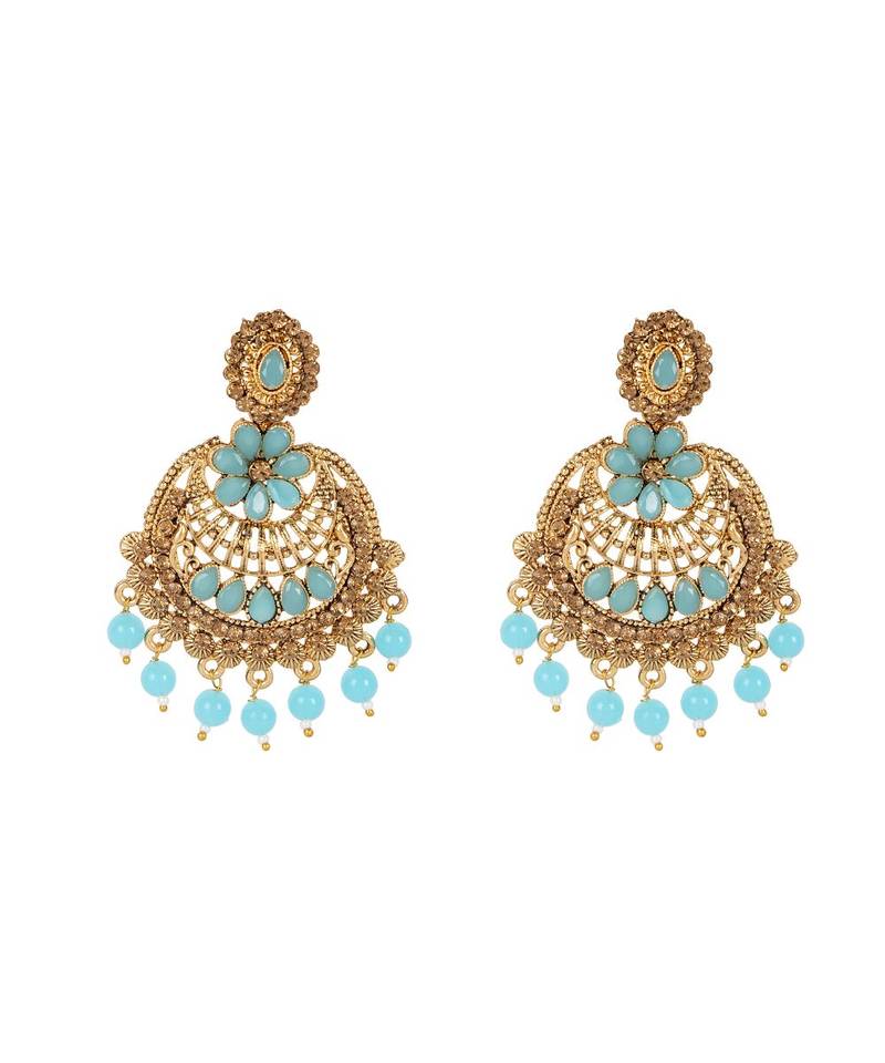 Turquoise gold plated Yellow Gold Alloy   Pair Earring   Maagtika