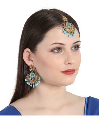 Turquoise gold plated Yellow Gold Alloy   Pair Earring   Maagtika 1