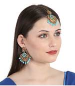 Turquoise gold plated Yellow Gold Alloy   Pair Earring   Maagtika