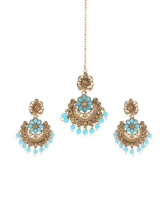 Turquoise gold plated Yellow Gold Alloy   Pair Earring   Maagtika 2