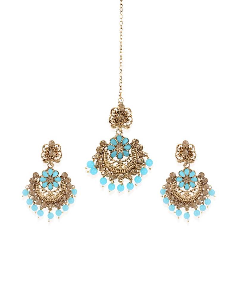 Turquoise gold plated Yellow Gold Alloy   Pair Earring   Maagtika