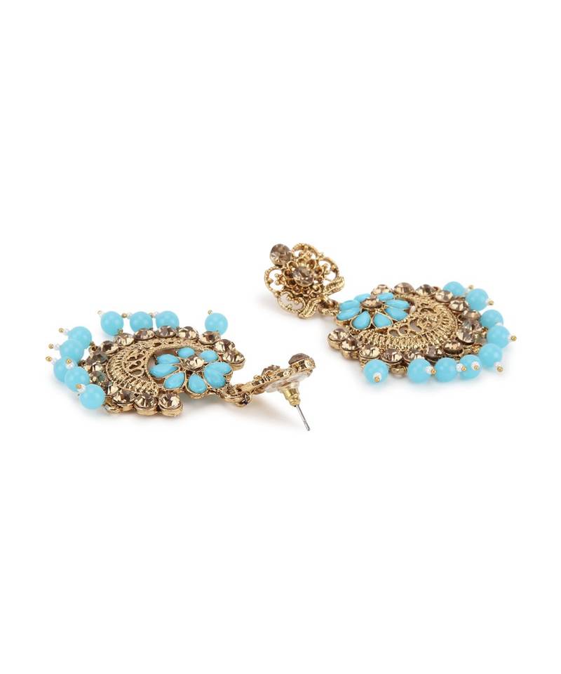 Turquoise gold plated Yellow Gold Alloy   Pair Earring   Maagtika