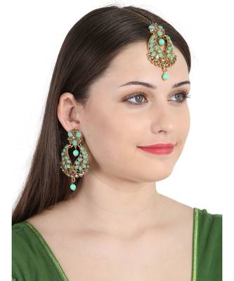 Turquoise gold plated Yellow Gold Alloy   Pair Earring   Maagtika 1