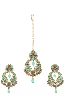 Turquoise gold plated Yellow Gold Alloy   Pair Earring   Maagtika