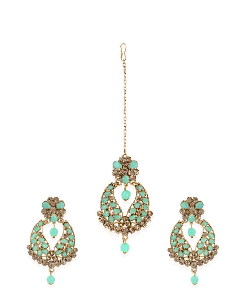 Turquoise gold plated Yellow Gold Alloy   Pair Earring   Maagtika