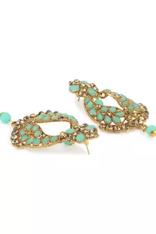 Turquoise gold plated Yellow Gold Alloy   Pair Earring   Maagtika