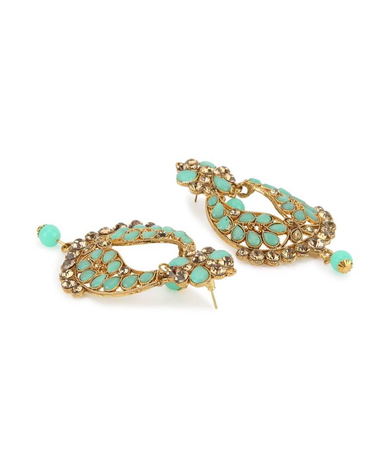 Turquoise gold plated Yellow Gold Alloy   Pair Earring   Maagtika