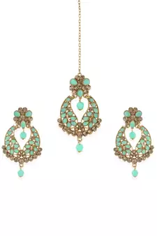 Turquoise gold plated Yellow Gold Alloy   Pair Earring   Maagtika