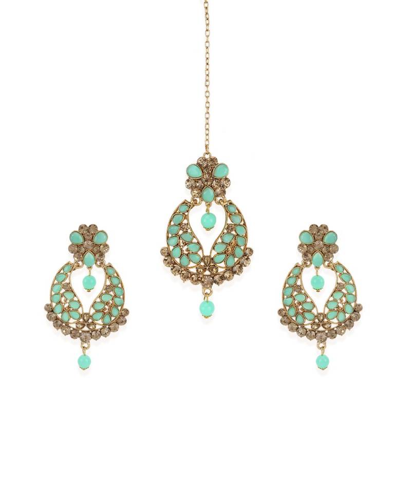 Turquoise gold plated Yellow Gold Alloy   Pair Earring   Maagtika