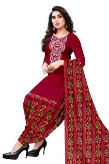 Red printed crepe salwar