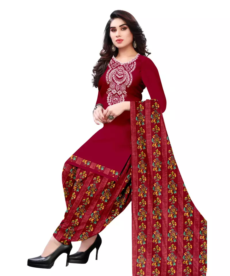 Red printed crepe salwar