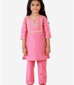 Pink embroidered polyester girls-top-bottom