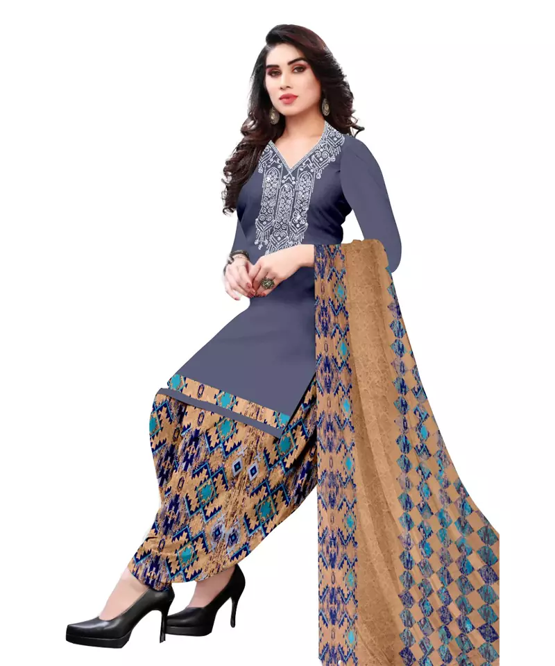 Blue printed crepe salwar
