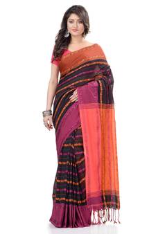 Black hand woven pure cotton saree with blouse