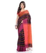 Black hand woven pure cotton saree with blouse