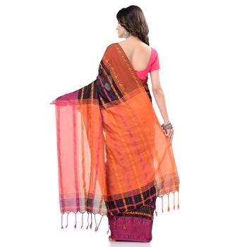 Black hand woven pure cotton saree with blouse 2
