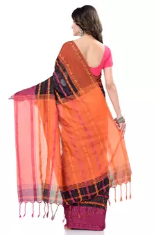 Black hand woven pure cotton saree with blouse