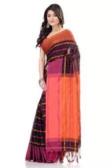 Black hand woven pure cotton saree with blouse