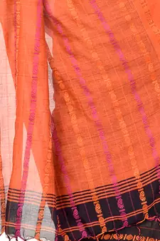 Black hand woven pure cotton saree with blouse