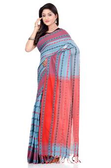 Blue hand woven pure cotton saree with blouse