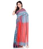 Blue hand woven pure cotton saree with blouse