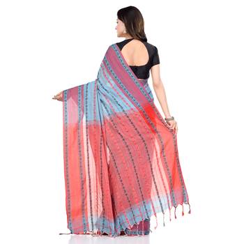 Blue hand woven pure cotton saree with blouse 2