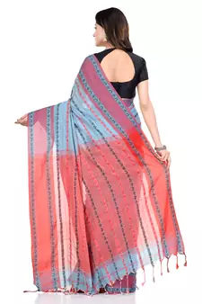 Blue hand woven pure cotton saree with blouse
