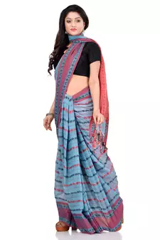 Blue hand woven pure cotton saree with blouse
