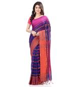   dark blue hand woven pure cotton saree with blouse