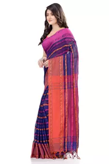   dark blue hand woven pure cotton saree with blouse
