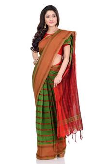 Green hand woven pure cotton saree with blouse