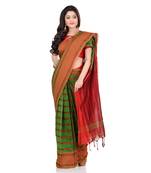 Green hand woven pure cotton saree with blouse