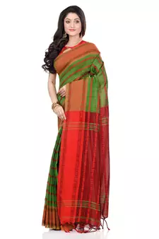 Green hand woven pure cotton saree with blouse