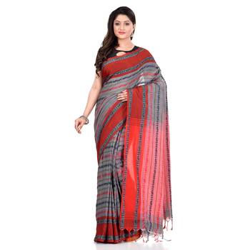 Grey hand woven pure cotton saree with blouse 1