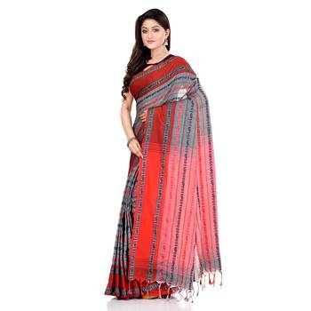 Grey hand woven pure cotton saree with blouse 3