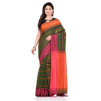 Orange hand woven pure cotton saree with blouse 1
