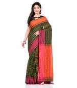 Orange hand woven pure cotton saree with blouse