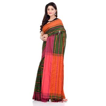 Orange hand woven pure cotton saree with blouse 2