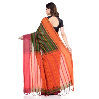 Orange hand woven pure cotton saree with blouse 3