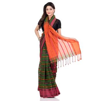 Orange hand woven pure cotton saree with blouse 4