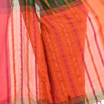 Orange hand woven pure cotton saree with blouse 5
