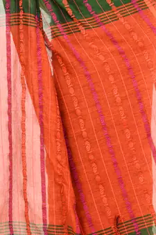 Orange hand woven pure cotton saree with blouse