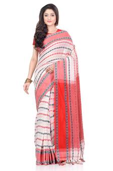   multicolor hand woven pure cotton saree with blouse