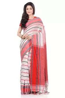   multicolor hand woven pure cotton saree with blouse
