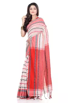   multicolor hand woven pure cotton saree with blouse