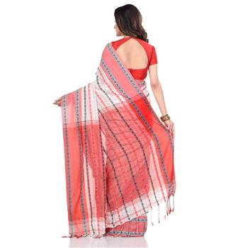   multicolor hand woven pure cotton saree with blouse 4