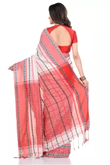   multicolor hand woven pure cotton saree with blouse