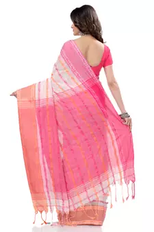   multicolor hand woven pure cotton saree with blouse